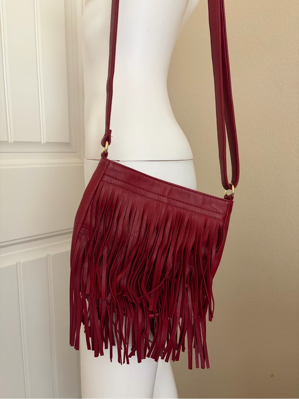 Red Fringe Shoulder Crossbody Western Boho Bag Purse